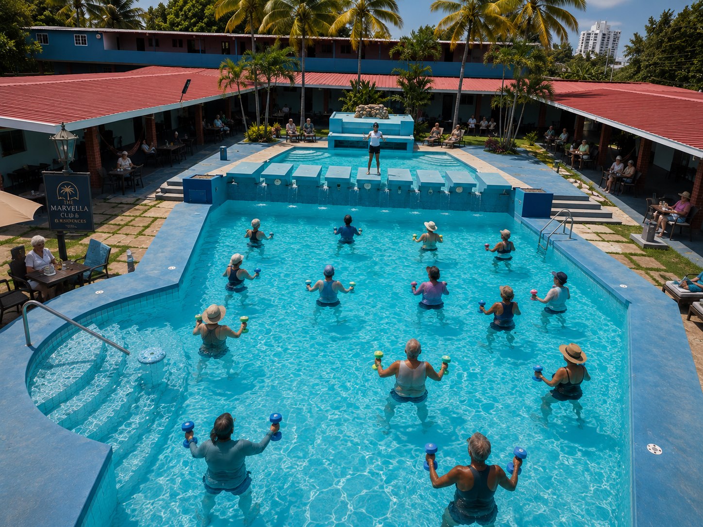 Clases de aeróbicos acuáticos en la piscina